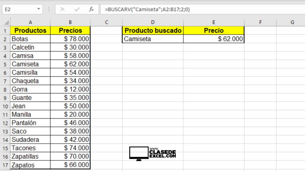 ejemplo de la función buscarv